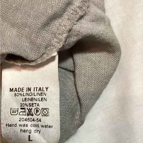 Belle France Linen Oversized Blouse Short Sleeve Pull Over Shirt Grey/Yellow L - Picture 12 of 13